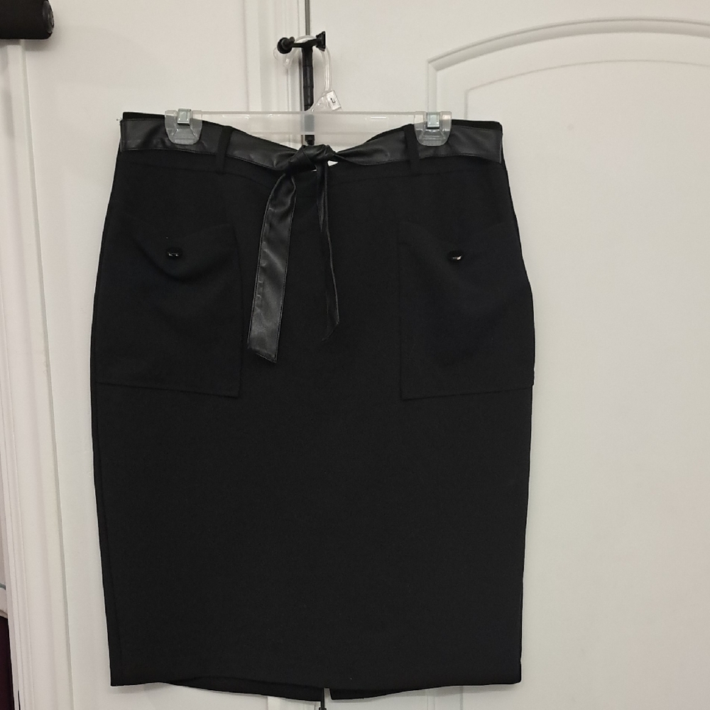 NYCC Black Pencil Skirt with Faux Leather Waistband
